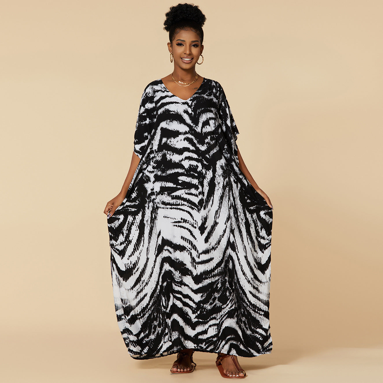 Loose Long Beach Cover Up Rayon Positioning Print Holiday Robe Dress Women Bella Mia